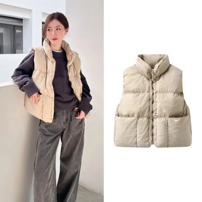 H0141【D】商场同款羽绒服2024年冬季新款时尚百搭无袖面包羽绒马甲