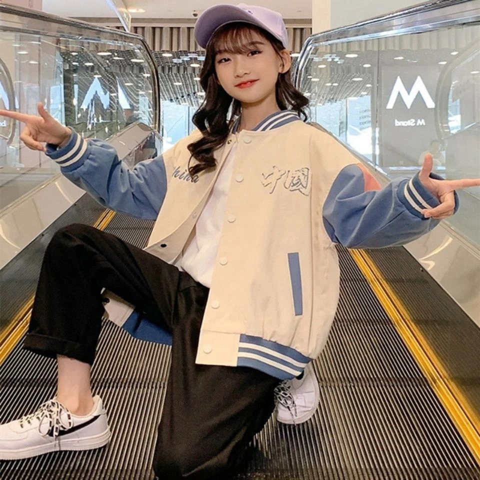 女童春装外套2022新款网红洋气儿童春秋季上衣中大童时髦棒球服潮