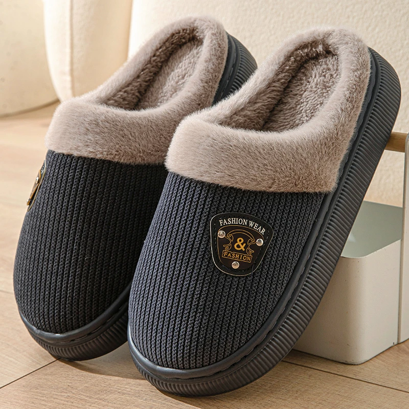 加绒加厚室内外居家棉拖鞋防滑厚底男士大码软底保暖秋冬季毛绒