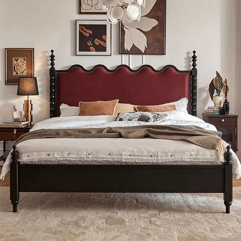 法式床复古全实木简约现代双人大床黑色轻奢床铺主卧软包北欧婚床