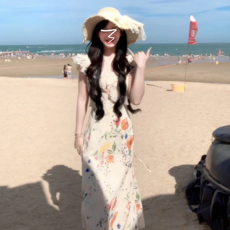 3920适合小个子碎花小飞袖连衣裙子夏季女装时尚修身显瘦长裙