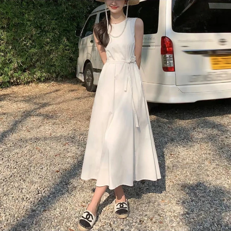 1096小个子赫本风黑色无袖连衣裙子夏季女装法式高级感长裙装