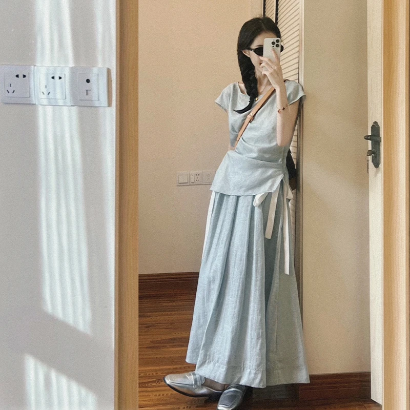 4485新中式国风女装连衣裙子夏季法式慵懒风穿搭一整套装长裙