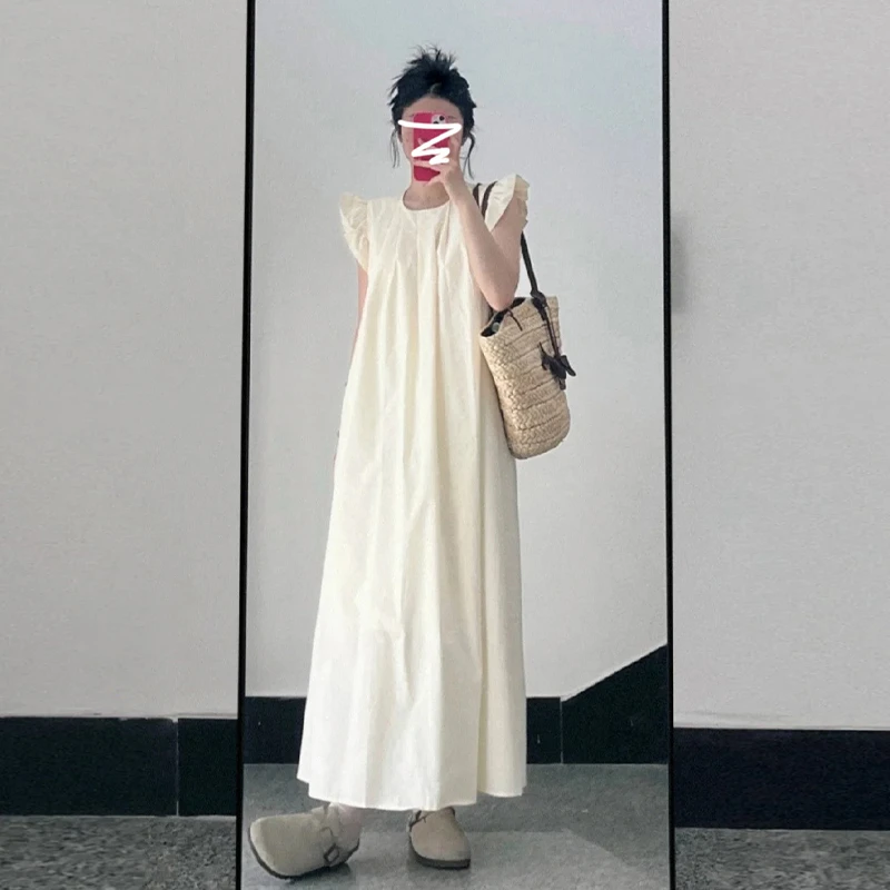 3344法式温柔小飞袖连衣裙子夏季新款小个子宽松遮肉显瘦气质长裙