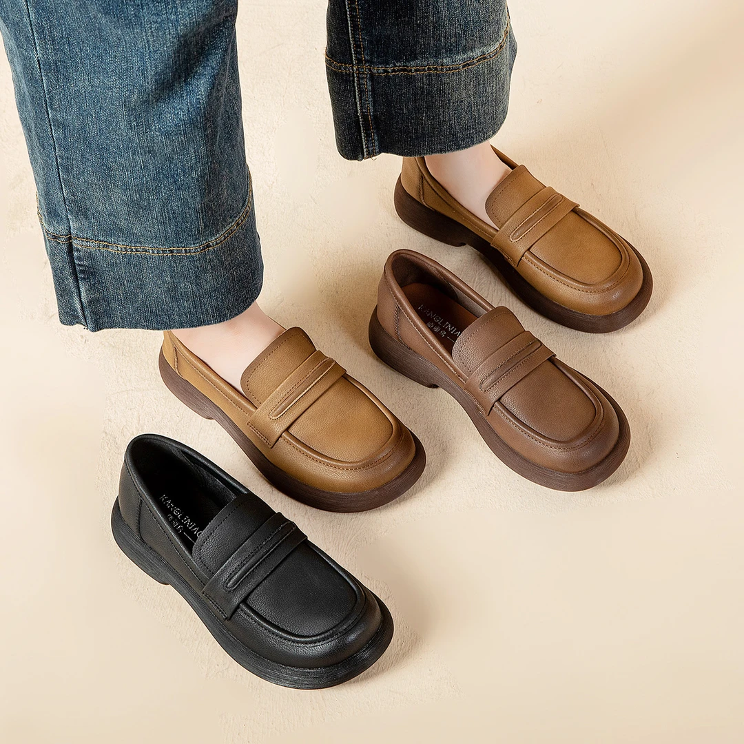 真皮软底乐福鞋女气质小众单鞋女款2025新款爆款百搭女式休闲鞋子