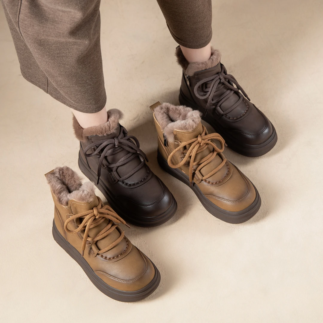 真皮软底保暖短女靴平底百搭休闲复古单靴女舒适防滑女靴时尚靴子