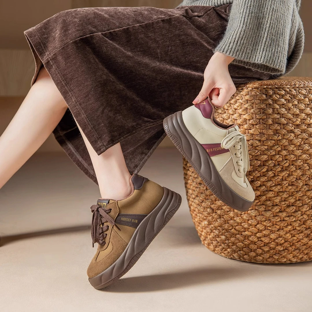 加绒保暖厚底女鞋百搭时尚休闲鞋舒适板鞋女鞋德训鞋女2024年秋冬