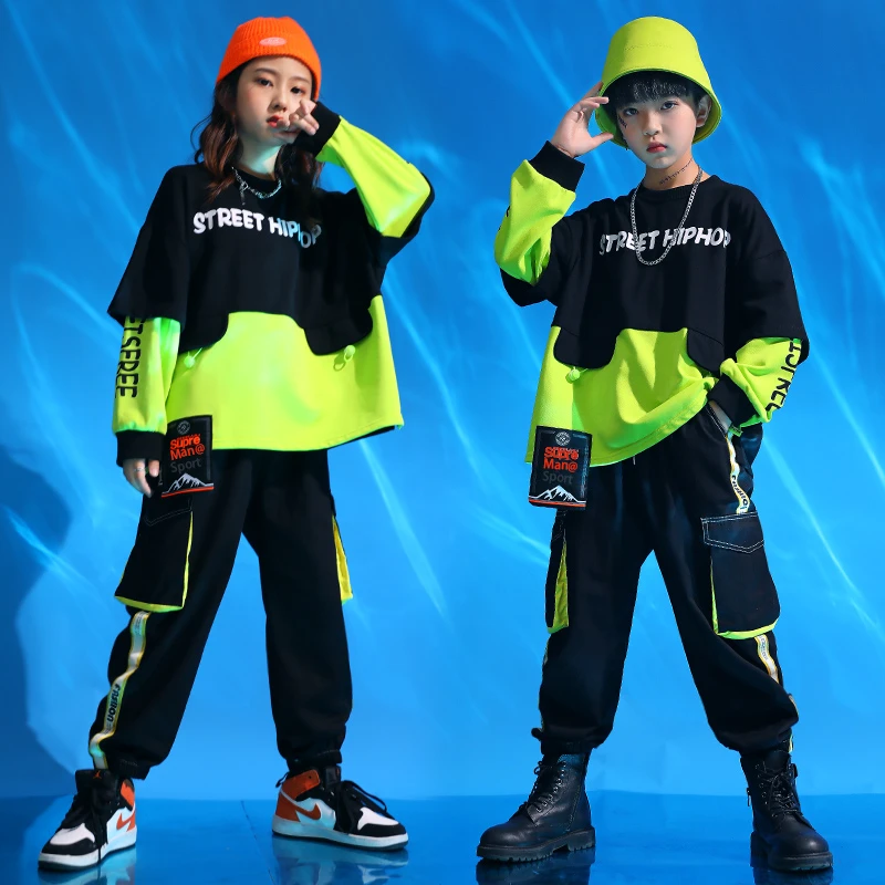 嘻哈儿童装街舞表演服男童hiphop架子鼓练功服女童爵士舞演出服潮