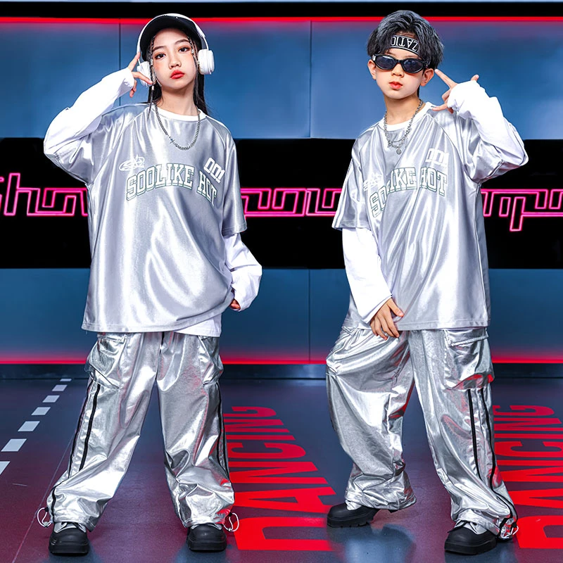 儿童街舞演出服套装长袖时尚宽松潮流学生韩版嘻哈爵士舞帅气男童