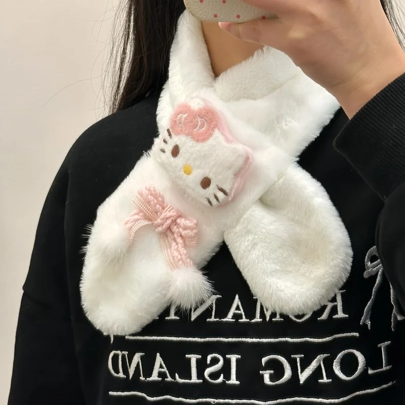 韩版可爱猫咪毛绒围巾冬季ins百搭卡通毛茸加厚保暖学生围脖儿童