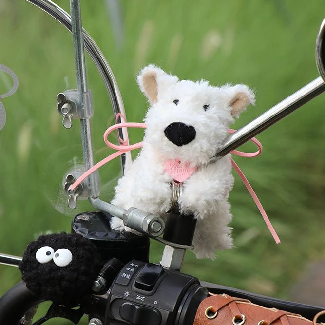 毛绒西高地小狗电动车自行车装饰挂件磁吸可爱小公仔创意摆件挂饰