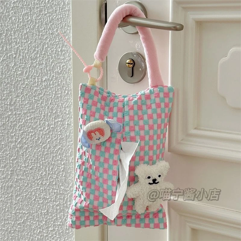 韩系ins风布艺纸巾袋挂式纸巾盒车载抽纸盒可爱装饰餐巾纸收纳袋