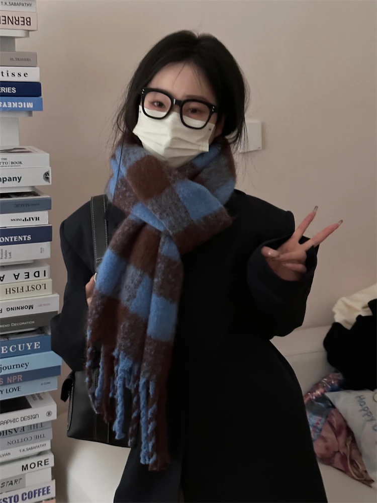 韩系加厚冬季格纹大围巾女保暖韩百搭秋冬毛绒围脖冬高级感秋冬