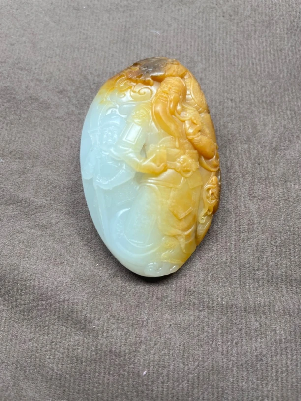 新疆和田玉 子料黄沁关公财神 挂件把件吊坠