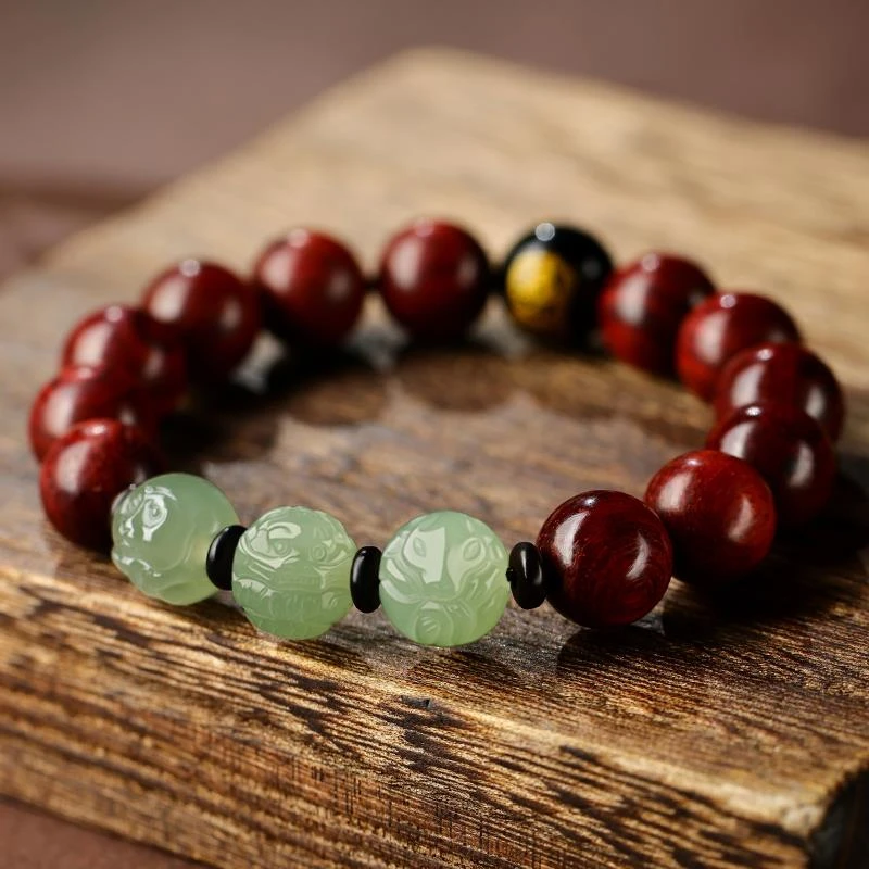 小叶紫檀手串男生肖和田玉三合六合手链女款本命佛转运珠佛珠念珠