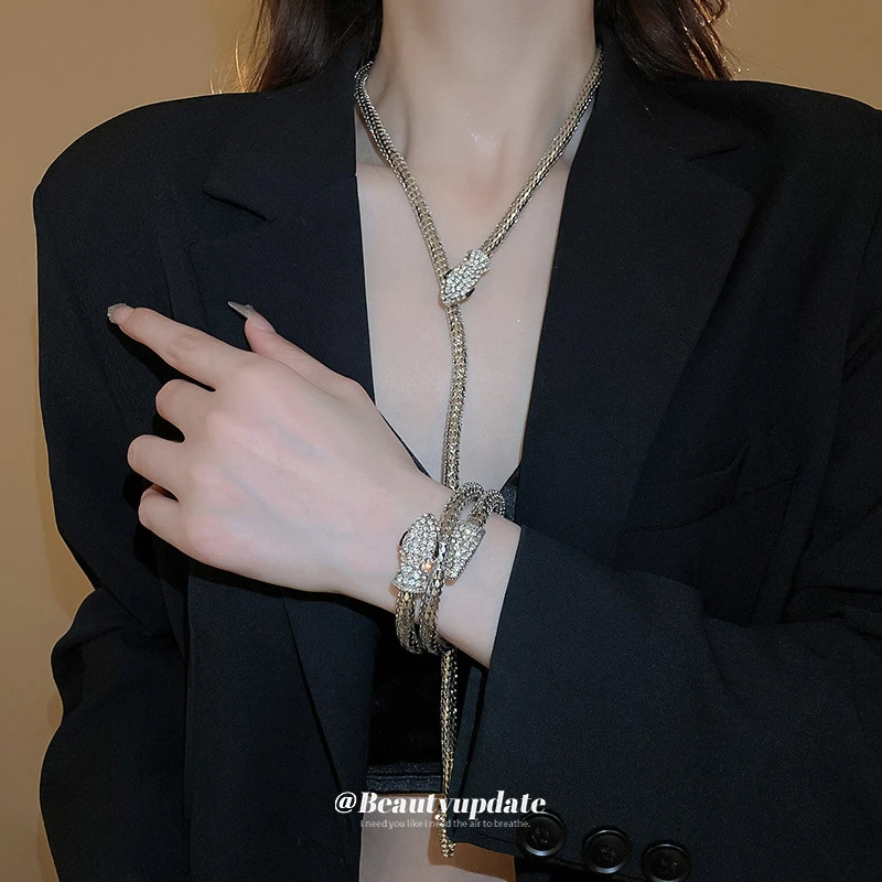 【品牌】时尚优雅镶钻缠绕蛇形项链手镯欧美大气锁骨链设计感气质