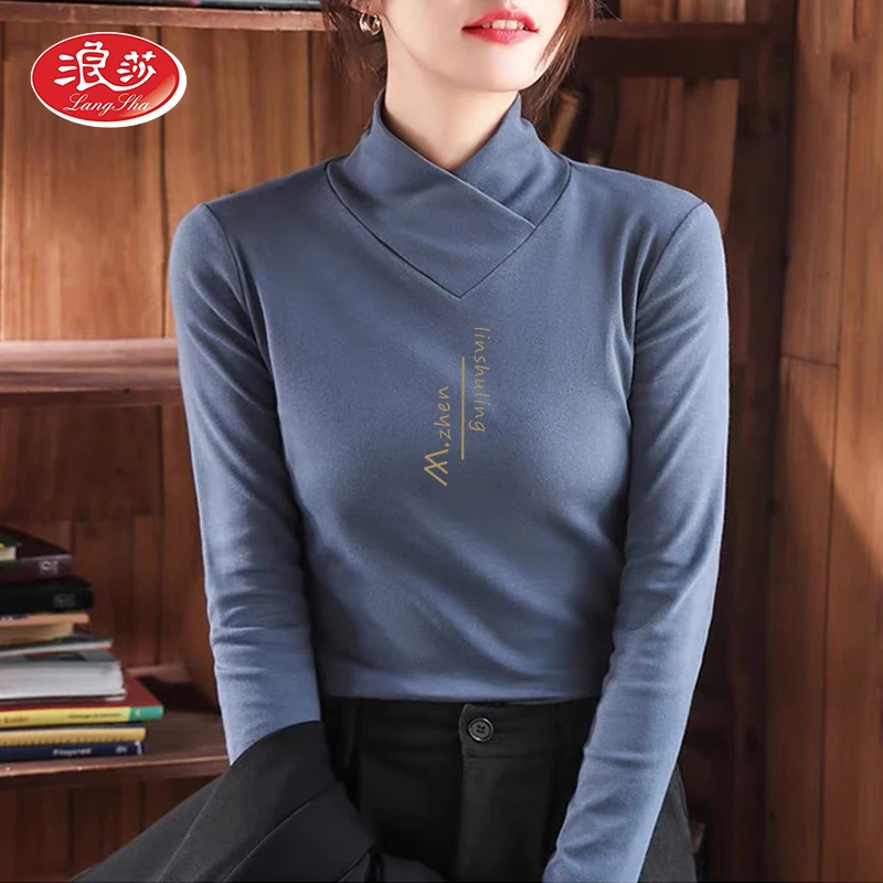 浪莎秋冬季半高领德绒双面绒打底衫女内搭洋气时尚百搭长袖女保暖