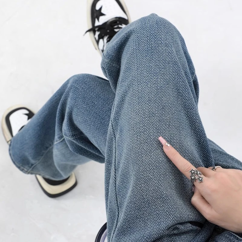 Roxy复古直筒阔腿麦穗纹牛仔裤女高腰显瘦宽松拖地裤Y515