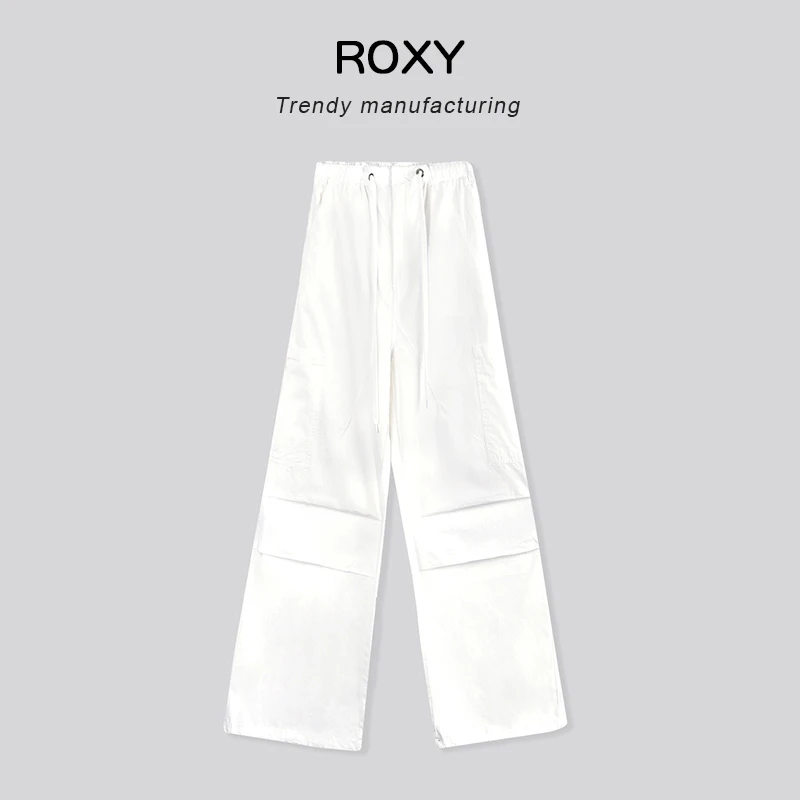 Roxy2024新款美式复古宽松阔腿裤抽绳束脚工装裤百搭直筒休闲裤女
