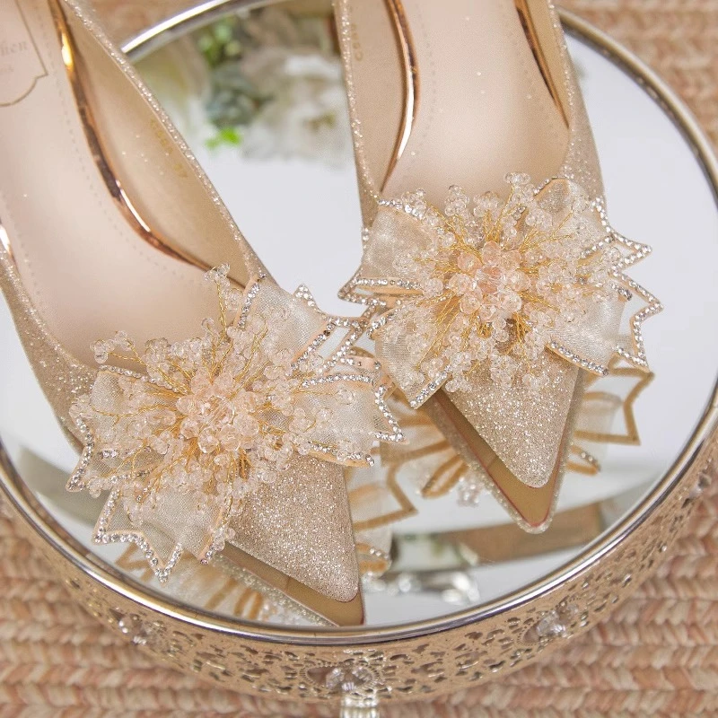 法式婚鞋女秀禾婚纱两穿新娘鞋2024年新款亮闪闪水晶高跟鞋不累脚