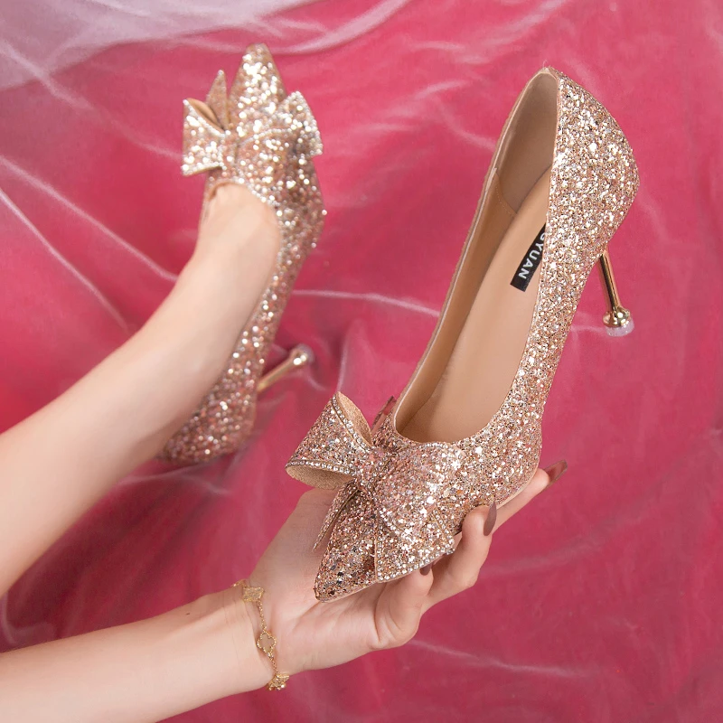 绝美法式香槟色婚鞋女小众高级感气质珍珠成人礼高跟鞋结婚伴娘鞋