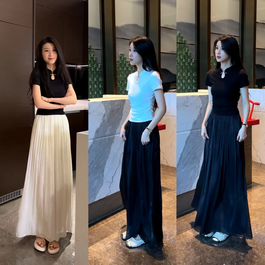 时尚高腰显瘦阔腿裙裤套装女夏季新款中式国风百搭t恤宽松休闲裤