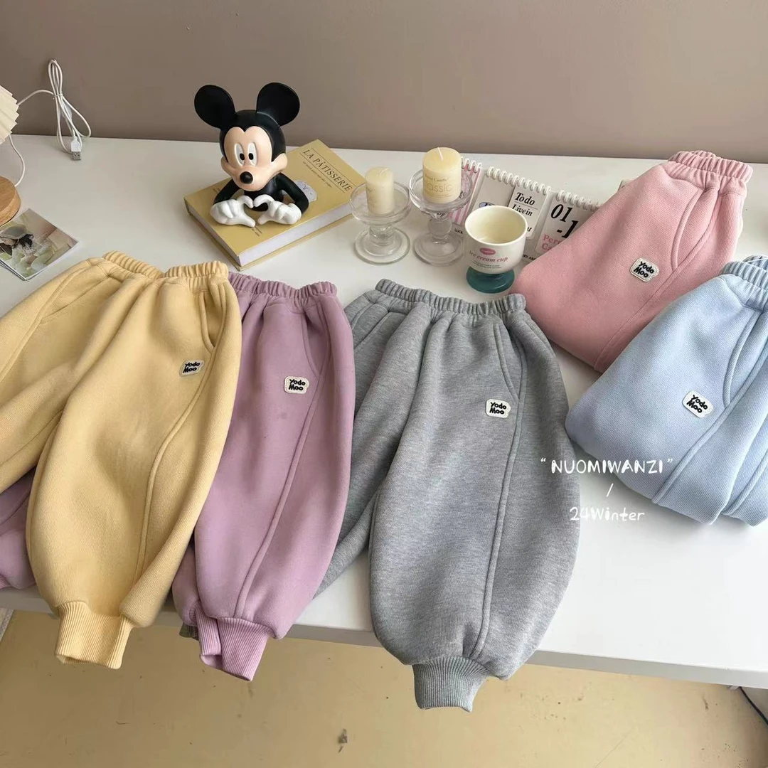 丸子十【现货】儿童韩系百搭贴标加绒休闲裤（冬款）WZJ-9055