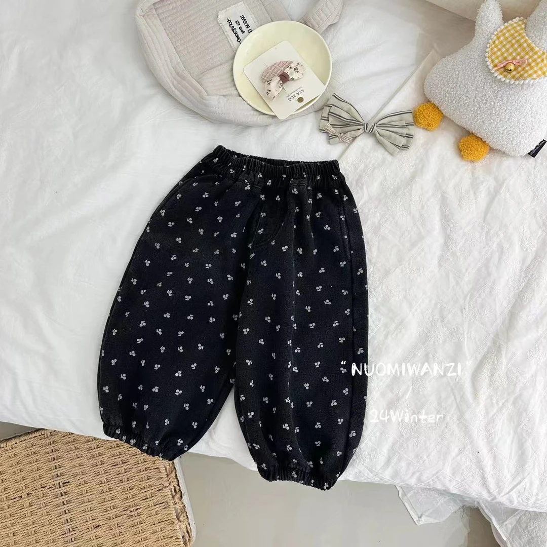 丸子十【现货】儿童韩系樱桃束脚牛仔裤（冬款）WZJ-(L)-4106