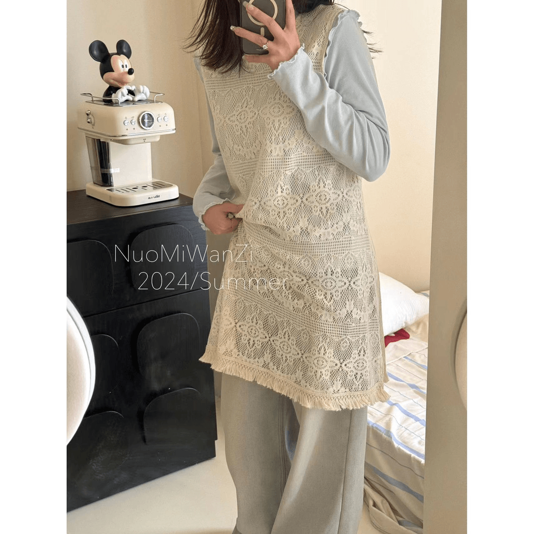 丸子十【现货】儿童蕾丝编织镂空亲子背心连衣裙（夏款） WZJ-6140