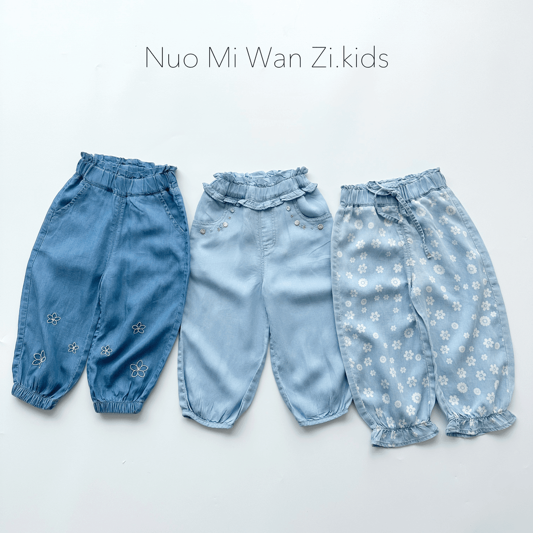 丸子十【现货】儿童韩版百搭碎花休闲牛仔裤（夏款） WZJ（L）-735