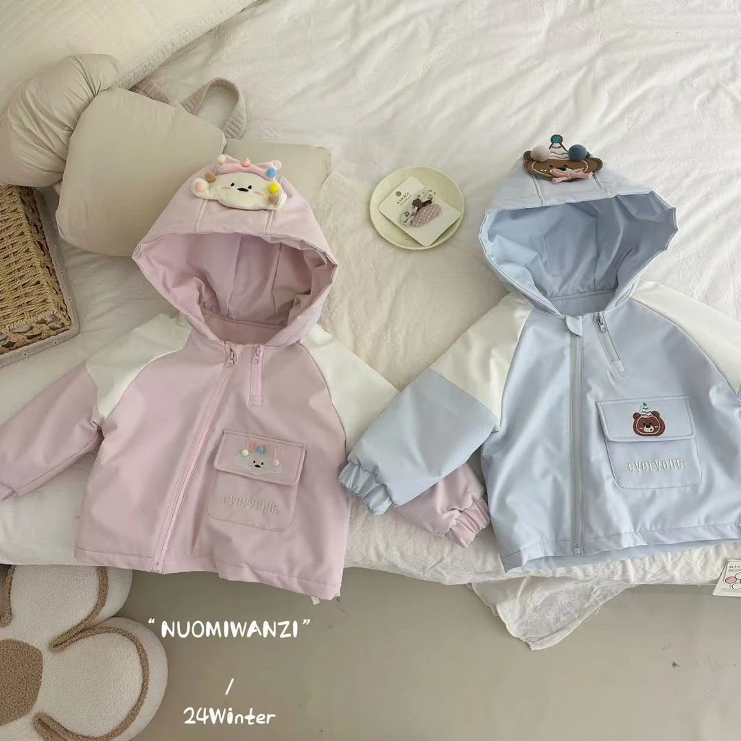丸子十【现货】儿童韩系连帽单卡通口袋棉服外套（冬款）WZJ（R）-3730
