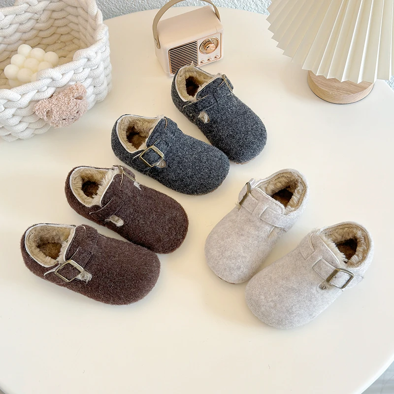女童大棉勃肯鞋冬季保暖防滑软底儿童毛毛鞋2024新款休闲男童棉鞋