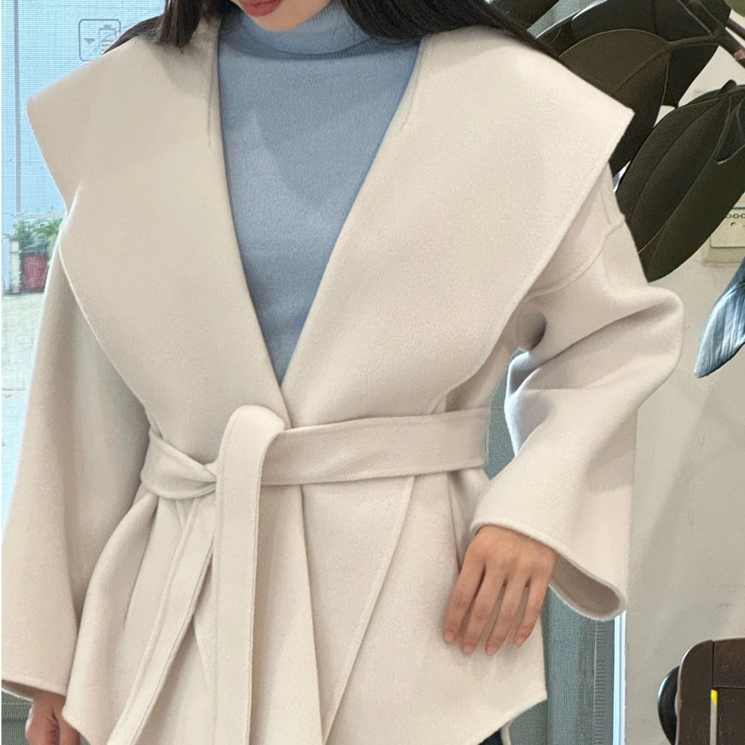 秋冬简约日常随性连帽短款大衣