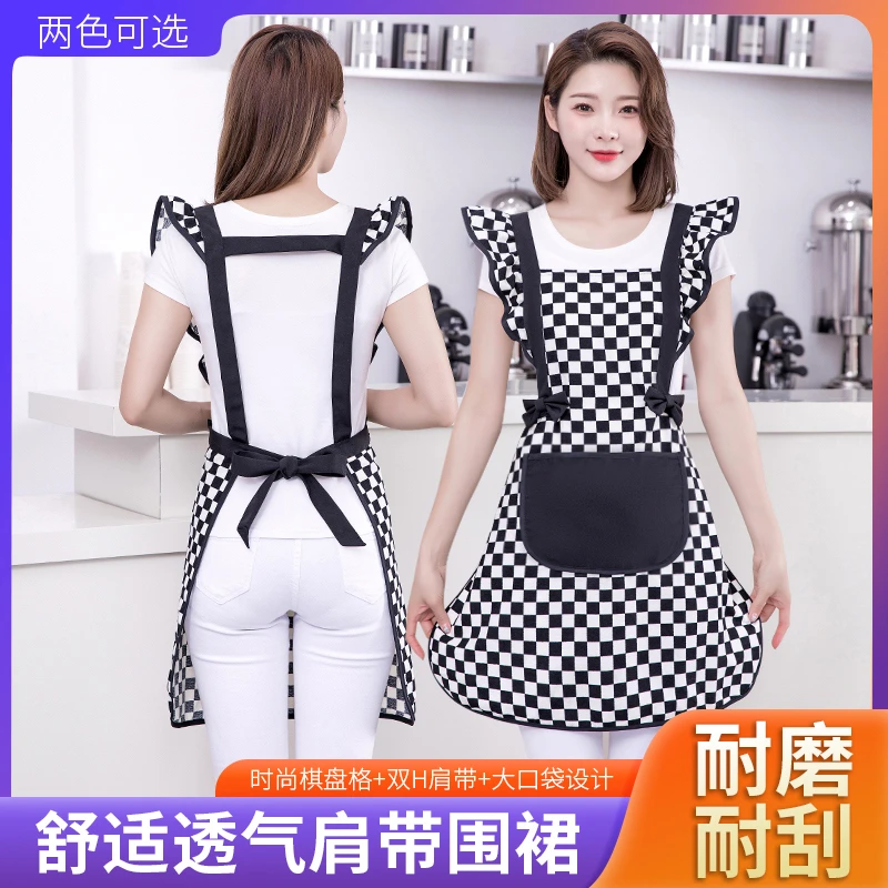 2024时尚新款公主风围裙围腰工作服家用厨房做饭防脏油咖啡店印字