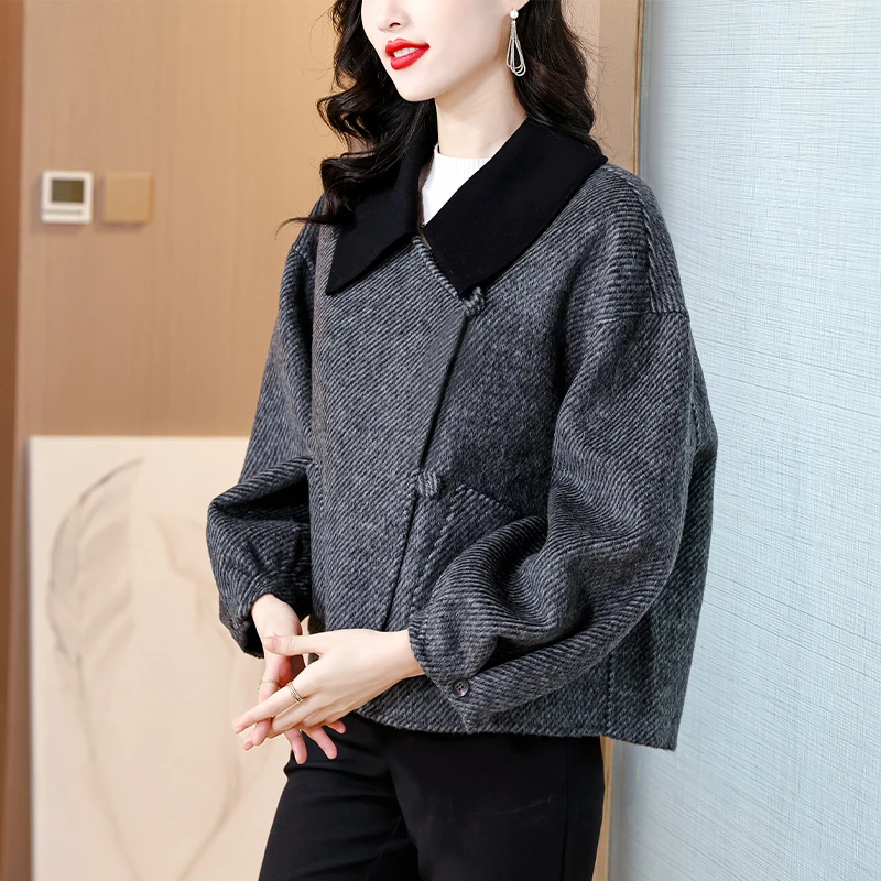 新中式国风短款毛呢外套女小个子2024新款春秋高级感双面呢子大衣