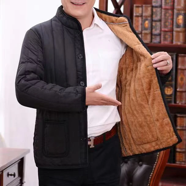 秋冬加绒加厚中老年棉衣男保暖爸爸装中年棉服爷爷装内胆老人外套