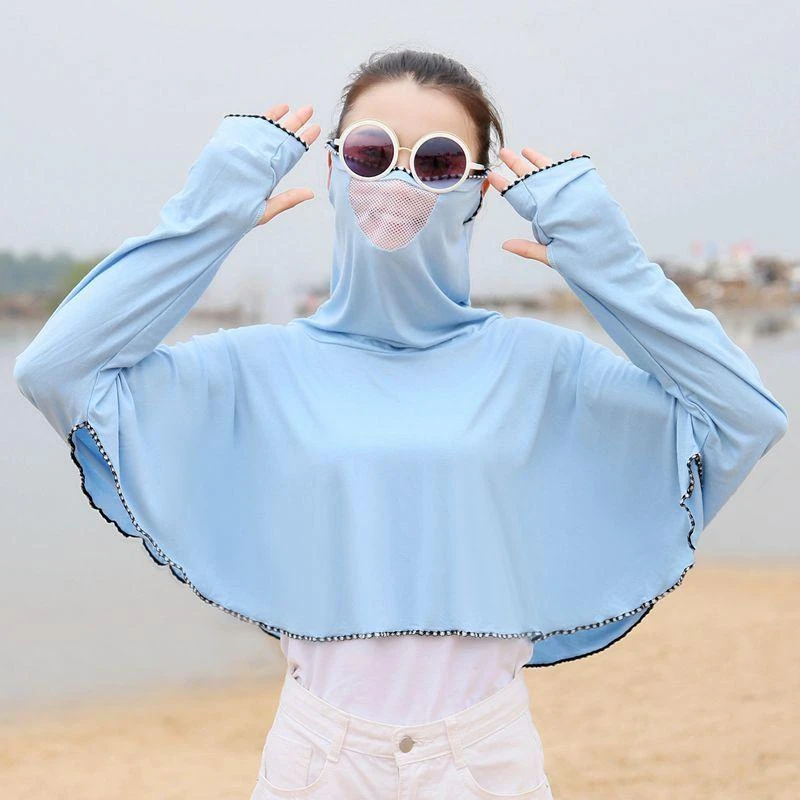 冰丝骑车防晒披肩女夏季百塔护颈面罩防紫外线长袖开车防晒护具