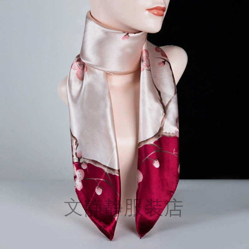 90cm高颜值优雅大方时尚印花仿真丝围巾法式帅气出游护颈丝巾女
