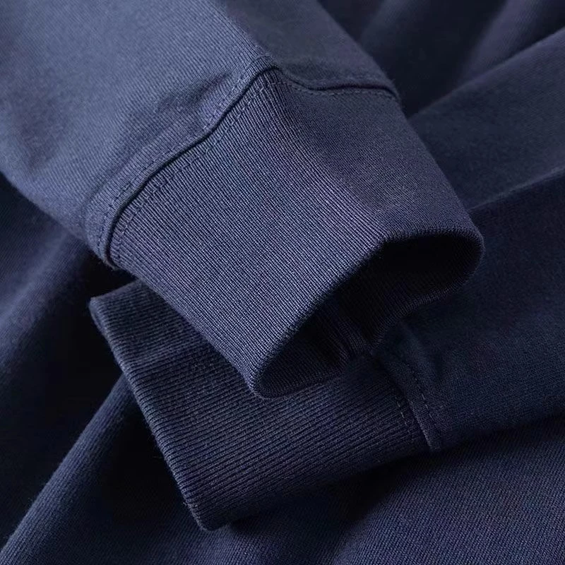 藏青色300g重磅新疆棉长袖t恤男女宽松圆领厚实春秋季内搭打底衫