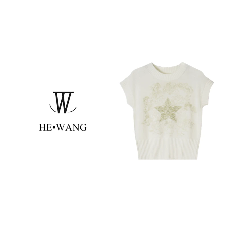 星星之约轻奢百搭气质刺绣针织无袖毛衣针织衫HW-00097