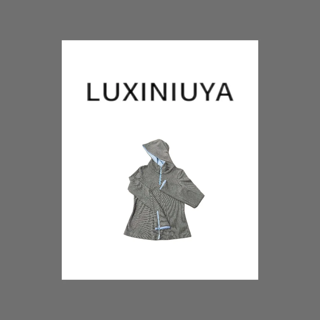 【LUXINIUYA】拼色连帽上衣冬季新款气质时尚连帽卫衣开衫#CX2033