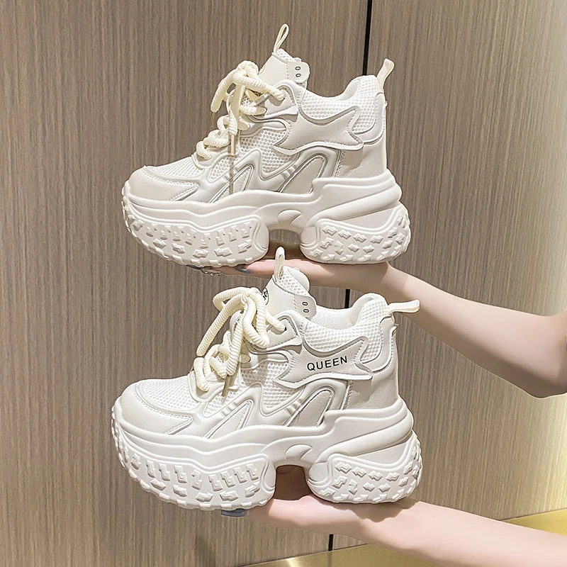 内增高米色老爹鞋女新款10厘米网面薄款透气小白鞋百搭休闲运动鞋