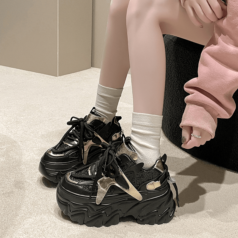 增高8cm加绒老爹鞋女2023冬季新款ins松糕女鞋轻便厚底运动休闲鞋