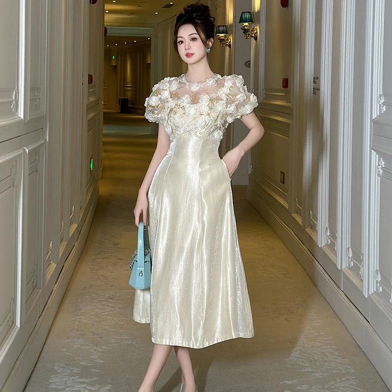 夏季显瘦优雅法式轻奢气质宴会仙气复古名媛时尚修身连衣裙21391