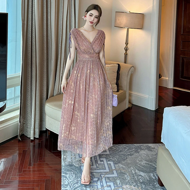 夏季新款显瘦气质收腰轻奢名媛时尚法式修身优雅连衣裙21248