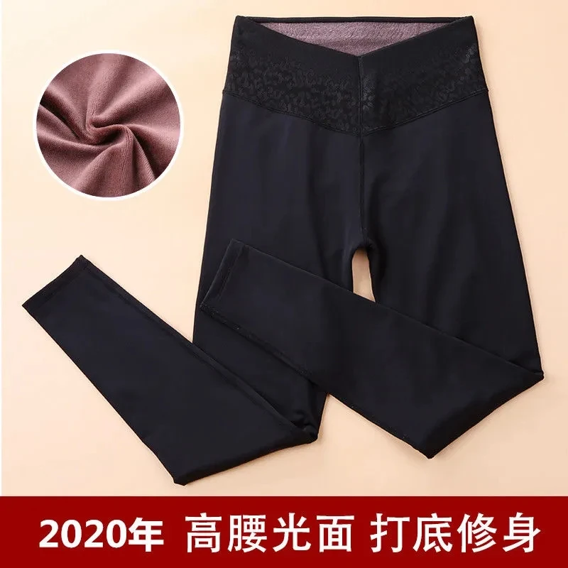 棉裤女秋冬新款高腰加绒加厚光面大码中老年一体保暖裤东北打底裤