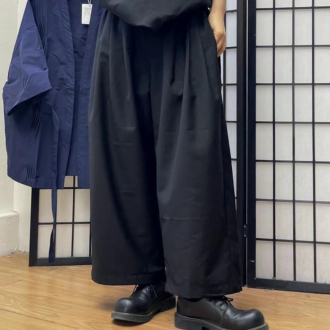 Sina日系复古九分武士裤宽松阔版百搭休闲黑色阔腿裤