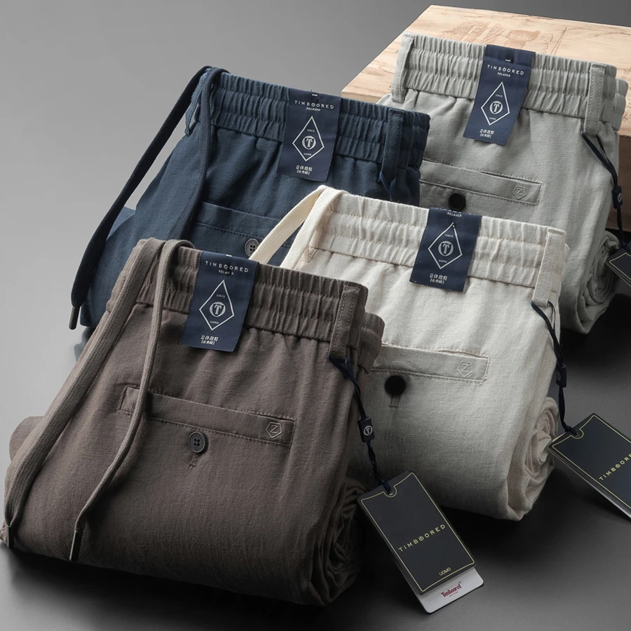 夏季男士咖啡纯亚麻直筒休闲裤宽松百搭松紧腰柔软凉快透气不扎肉