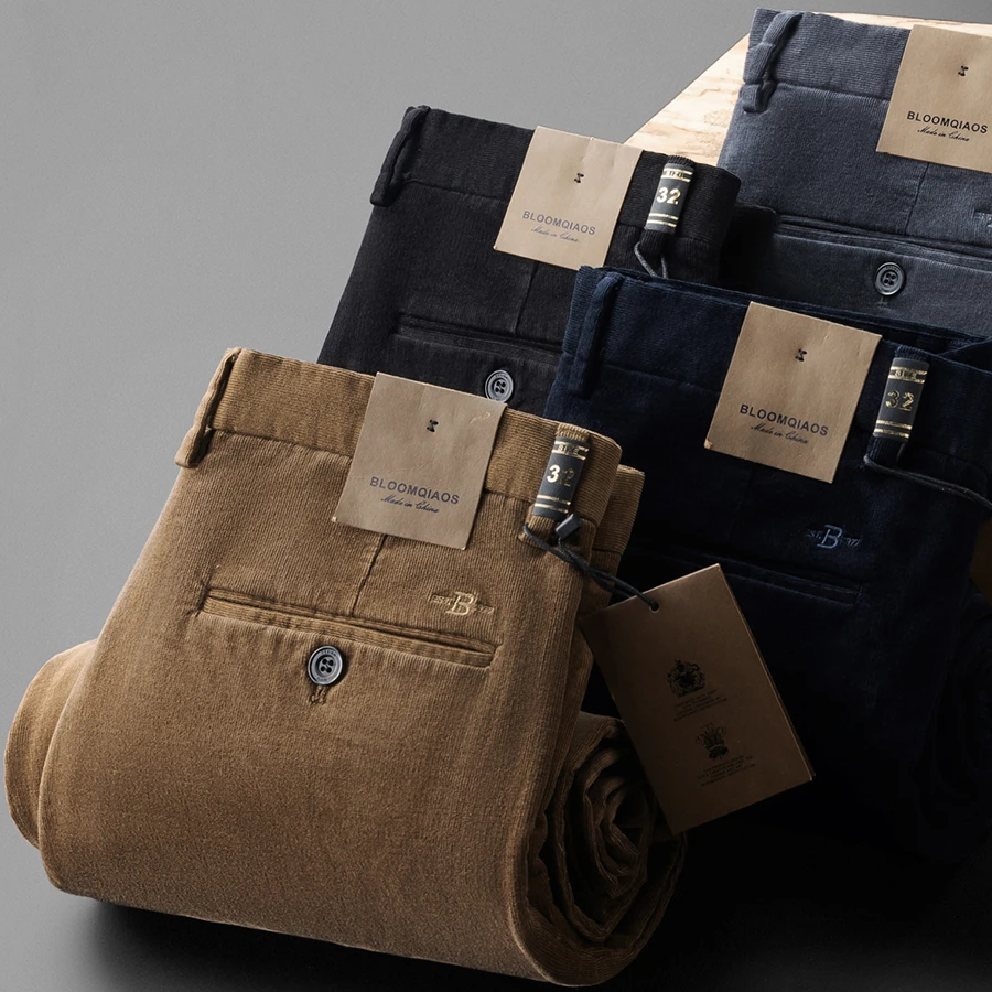 秋冬新款灯芯绒休闲裤男士直筒宽松细条绒长裤棉质弹力柔软细腻