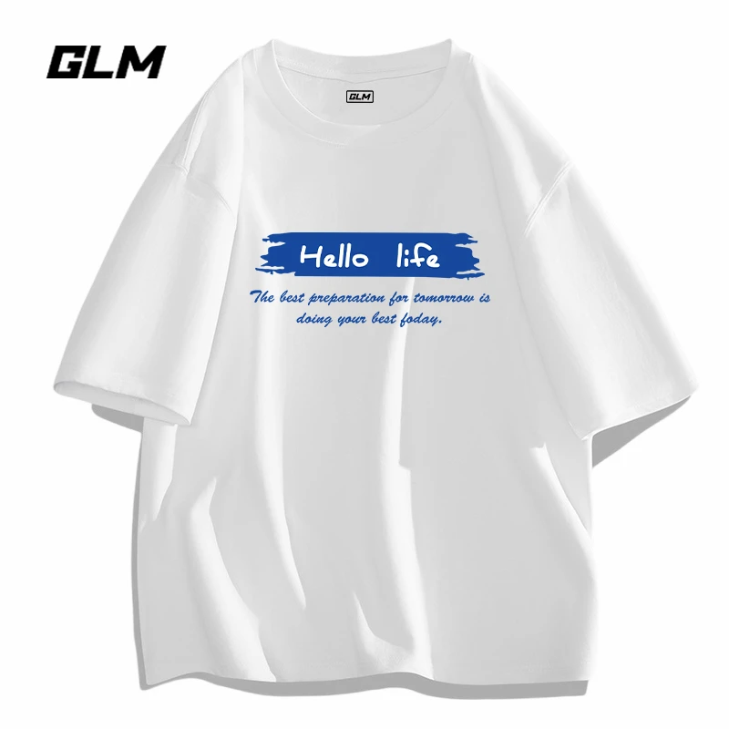 GLM潮流日系字母夏季新款学生休闲宽松纯棉短袖T恤百搭印花半袖男